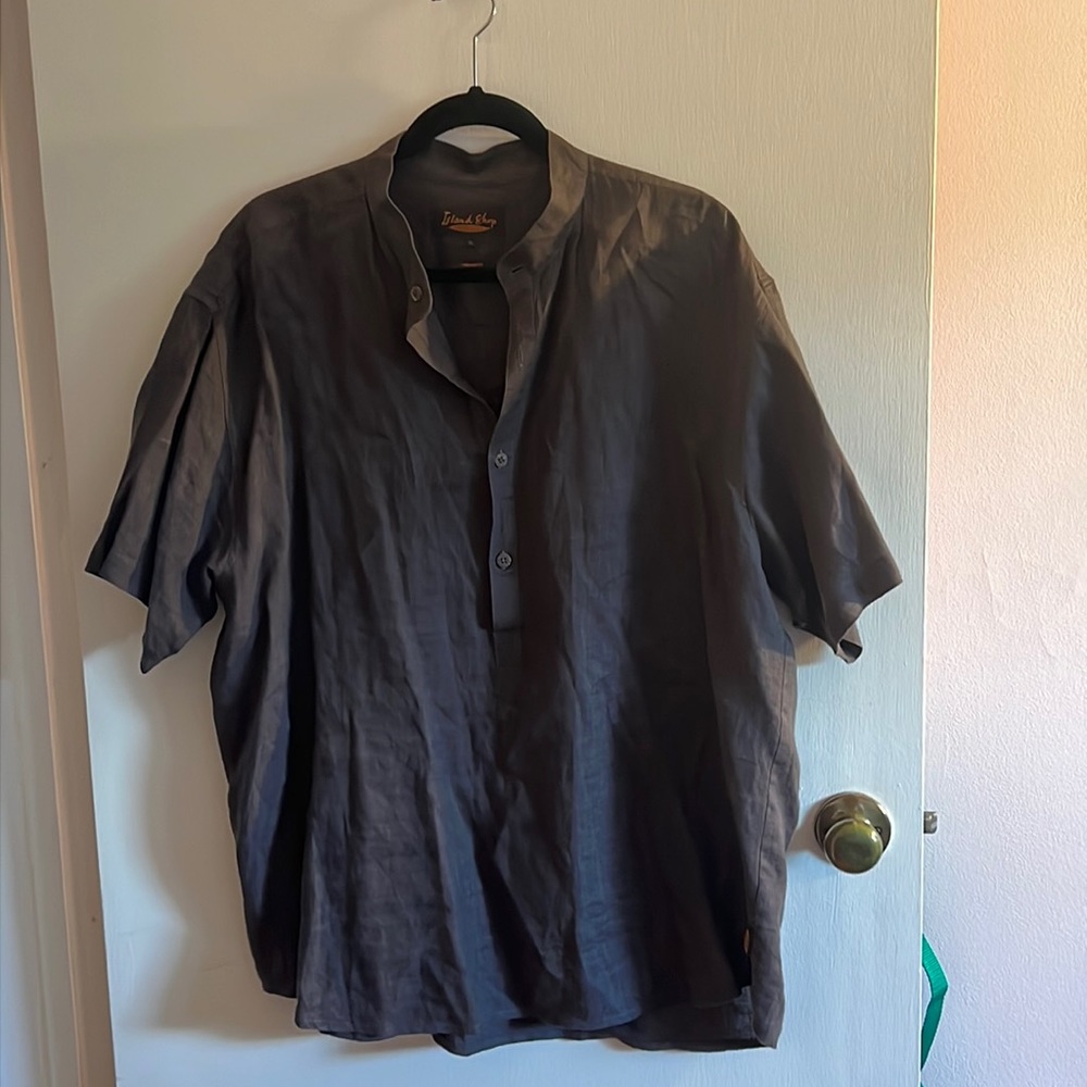 Island Shop Brown Linen Short Sleeve Shirt XL